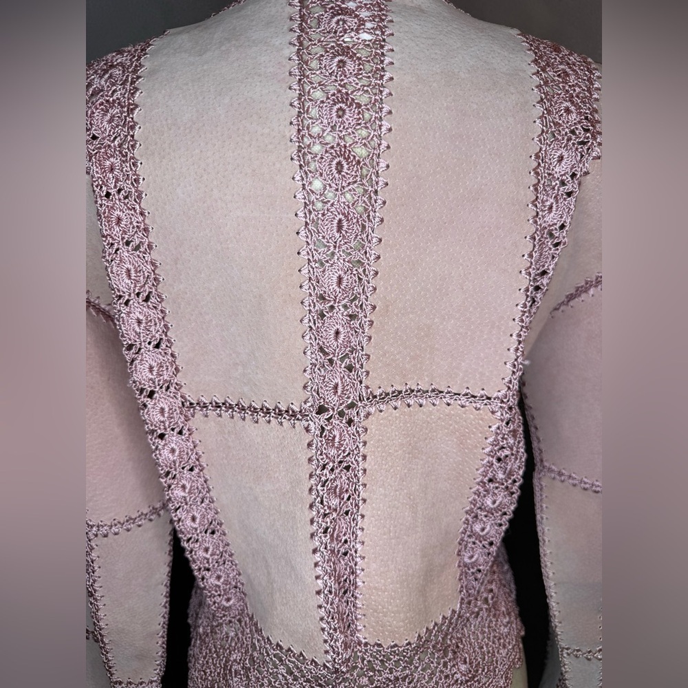 🌸 S.M.H. Boutique Leather & Crochet Trim Jacket – Size Small - Picture 8 of 11